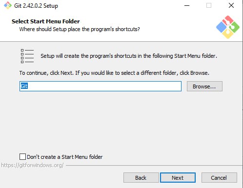 Select start menu folder