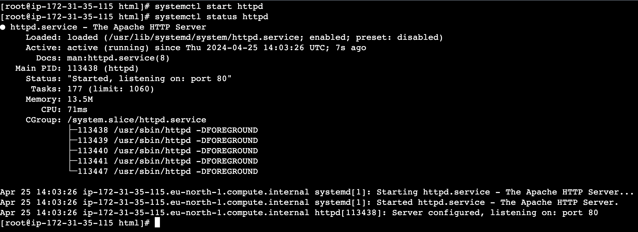 クラウド技術 EC2 httpd サーバー起動