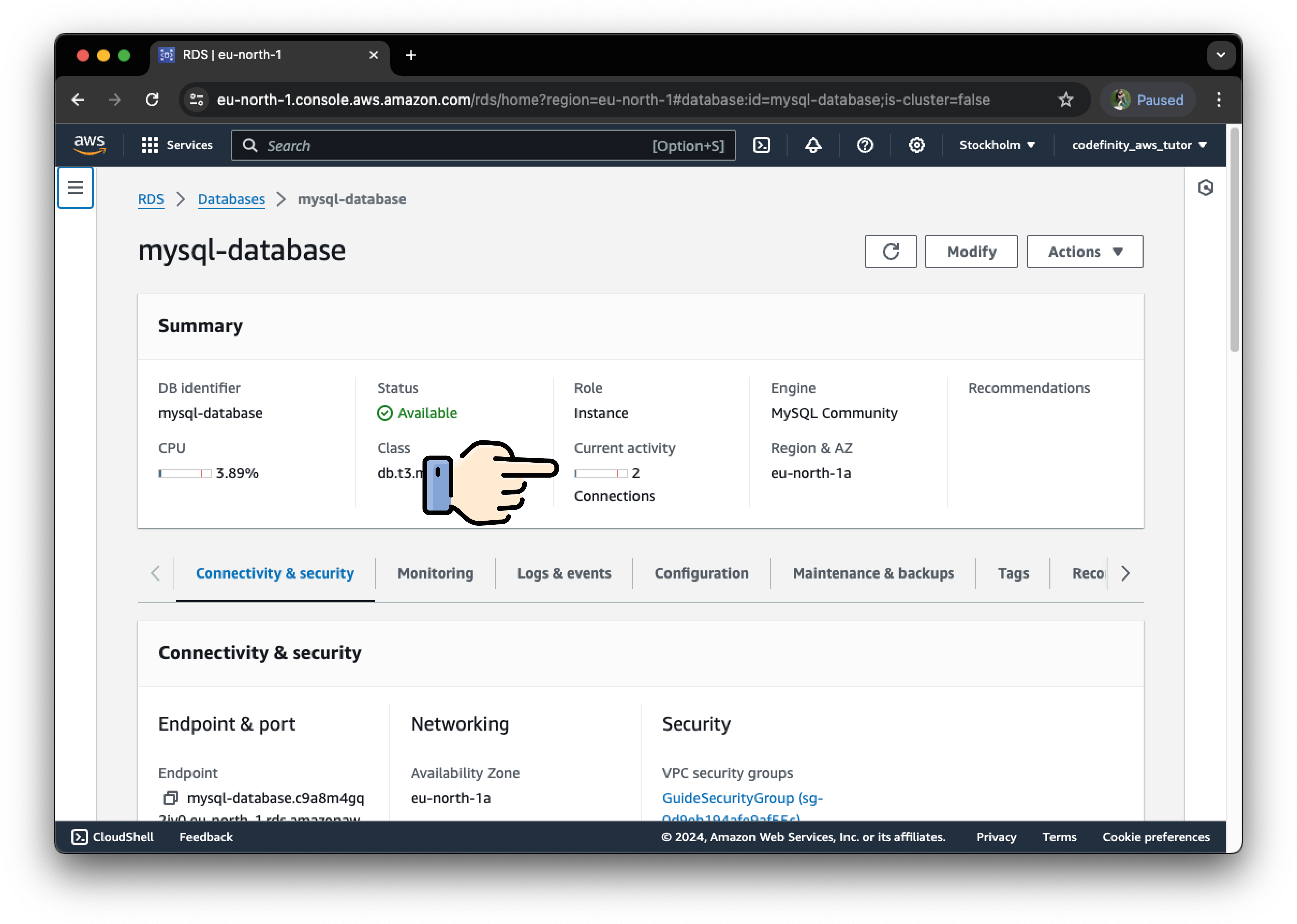 Cloud tech AWS RDS database connection 8%404x