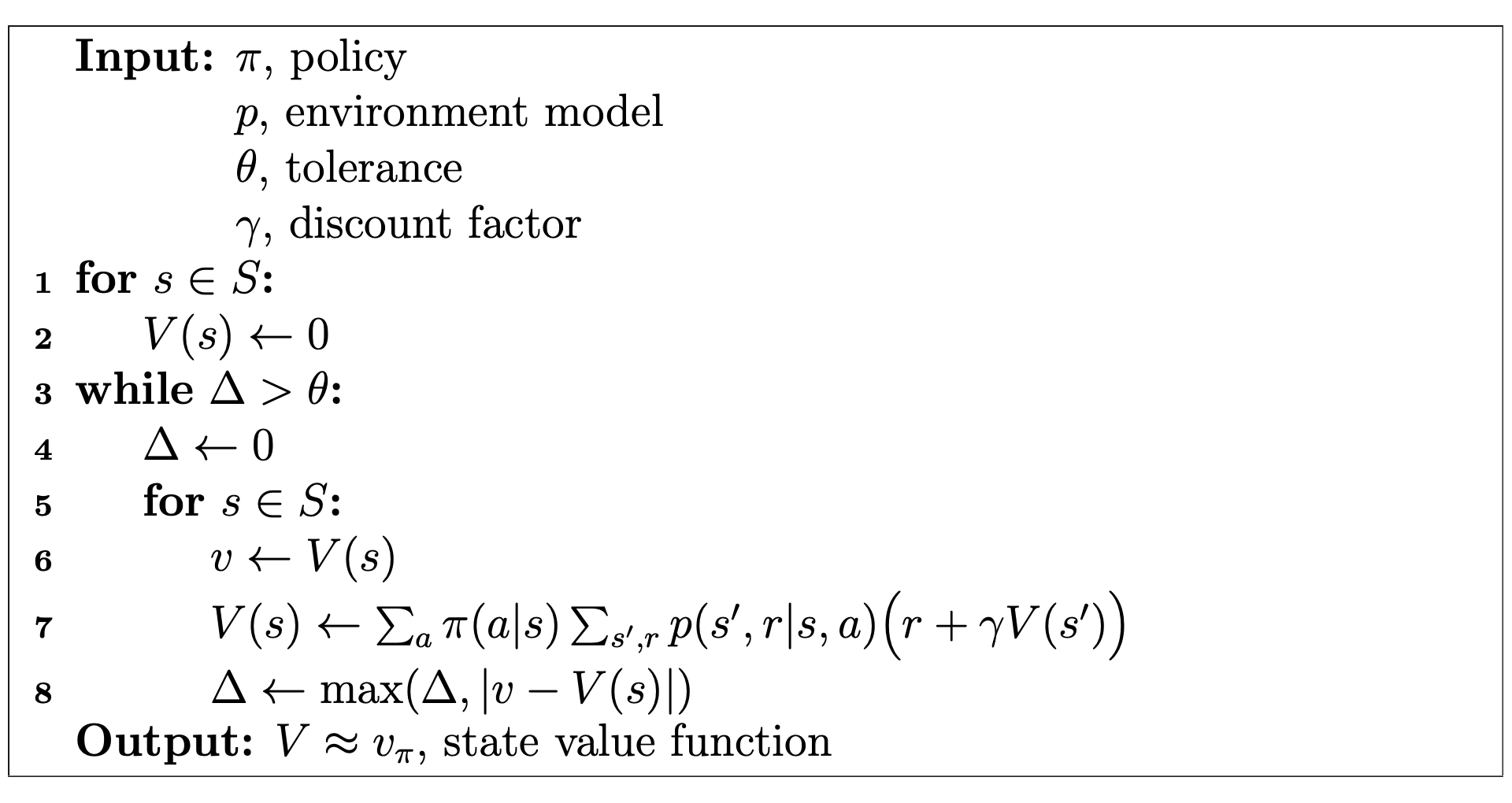 Pseudokode for policy-evaluering