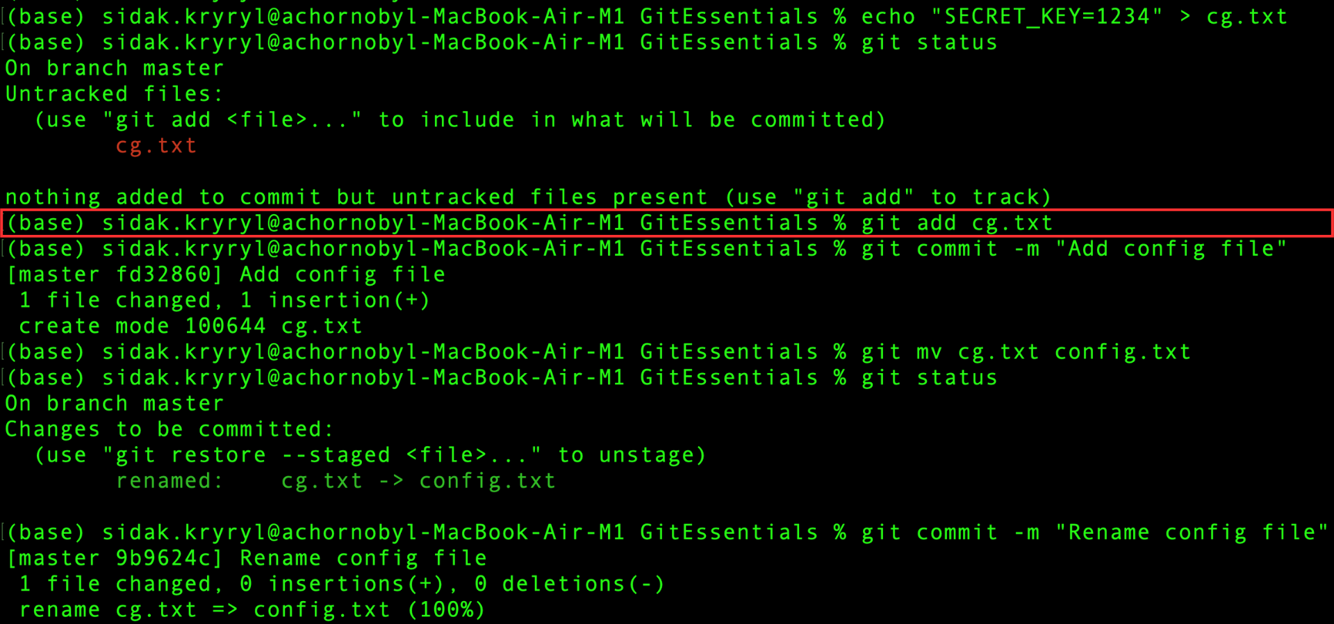 Aggiunta del file di configurazione all'area di staging
