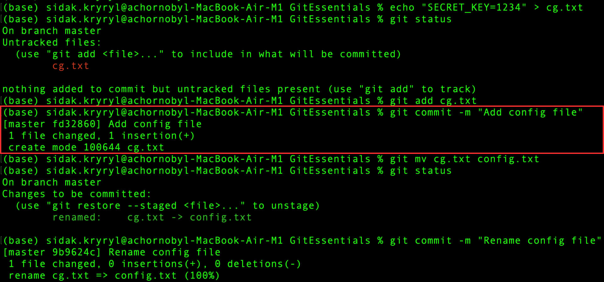 Commit del file di configurazione