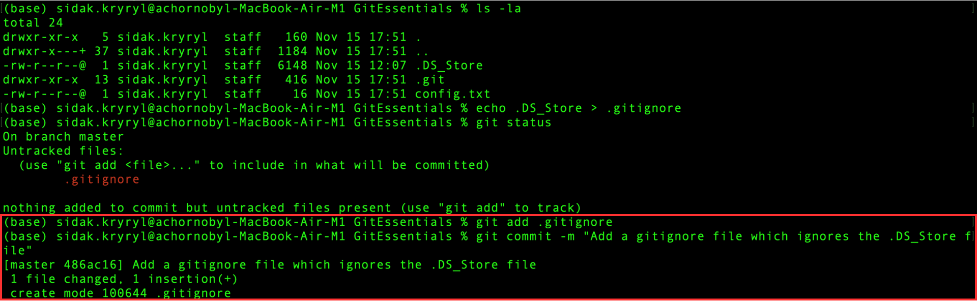 Realizando o commit do arquivo .gitignore