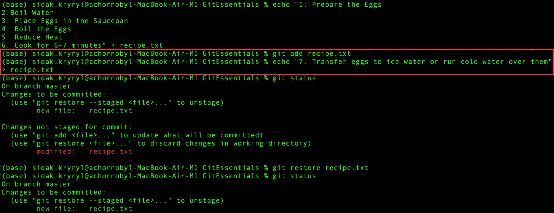 Adding and modifying the recipe.txt file