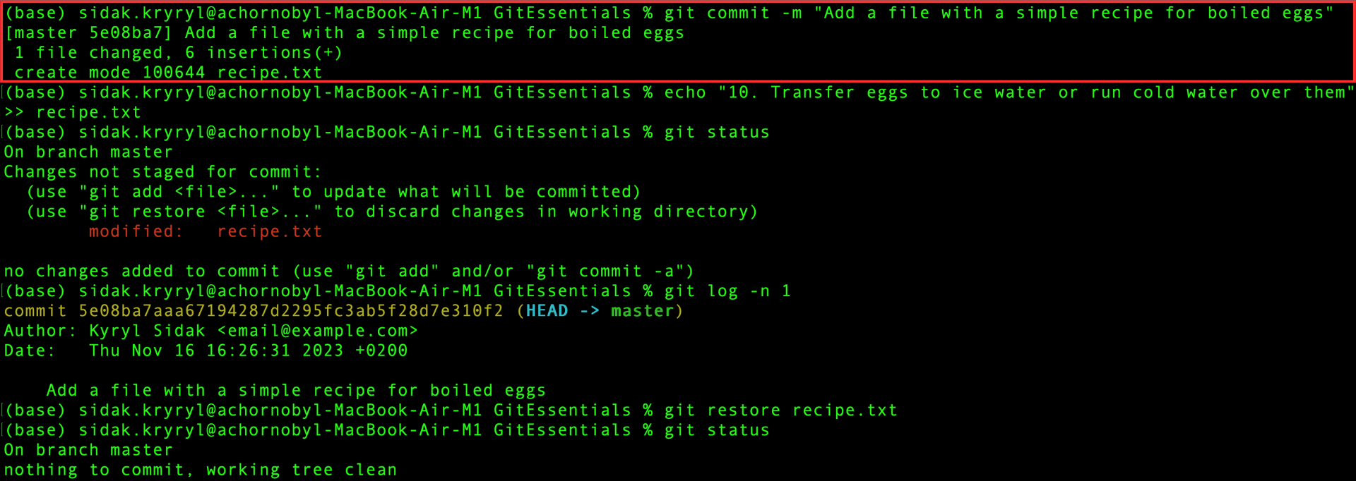 Committing the recipe.txt file