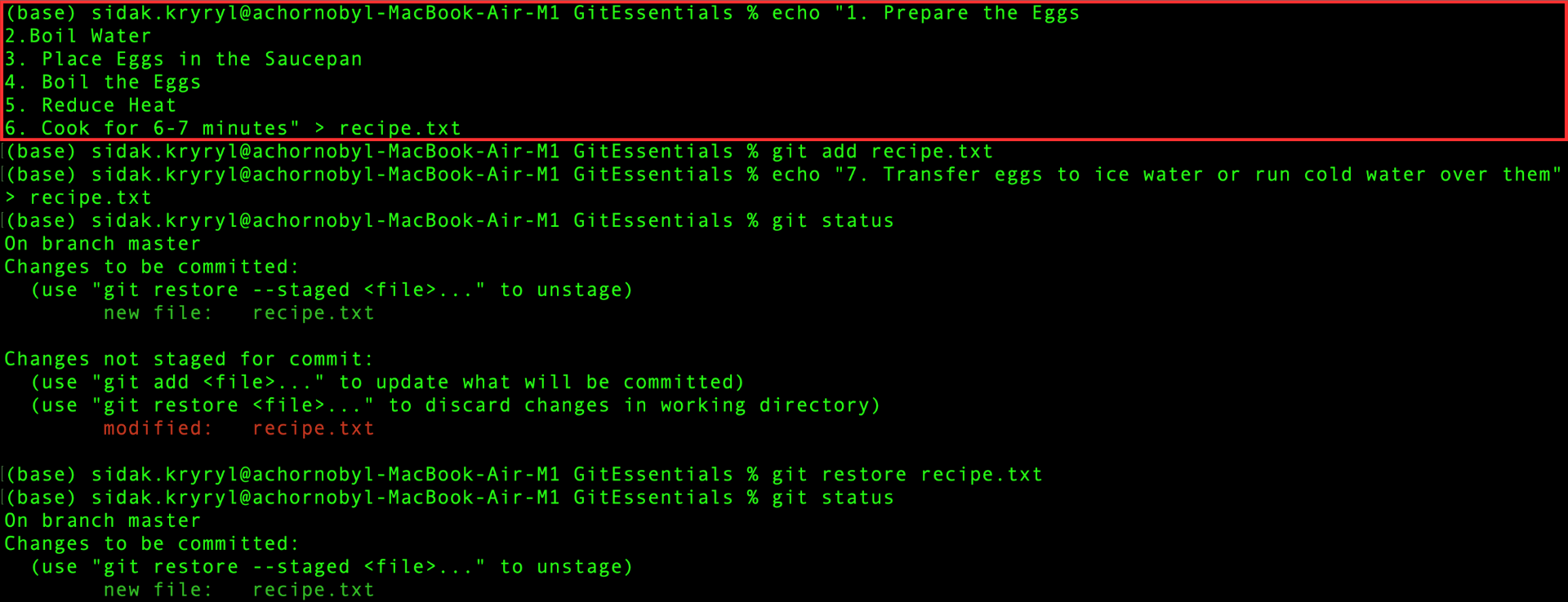 Creating the recipe.txt file