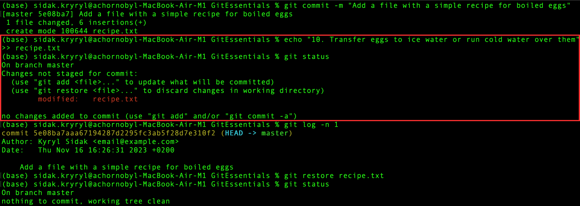 Modifying the recipe.txt file