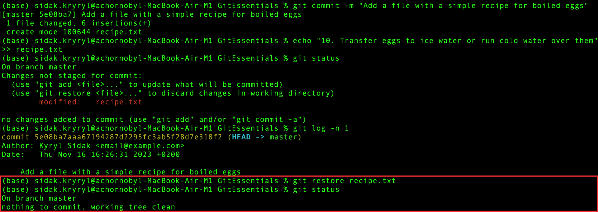 Restoring to the latest commit