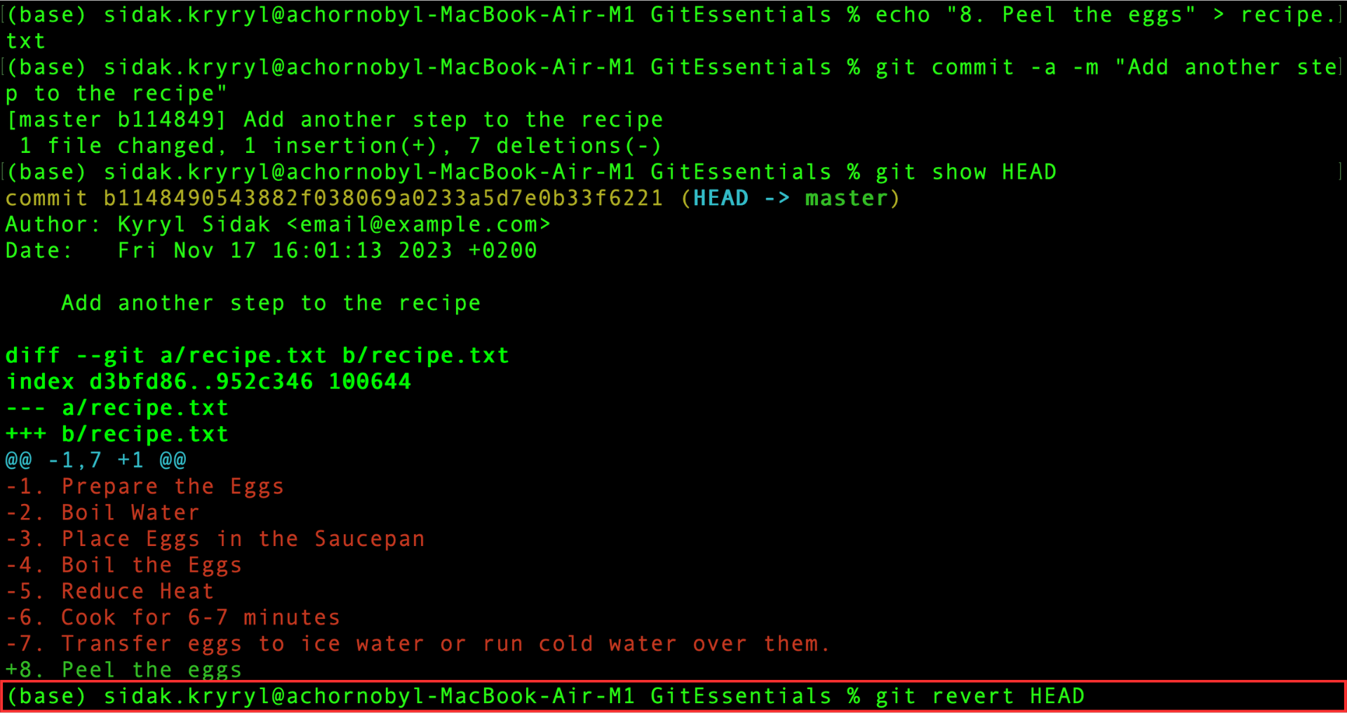 Ripristino dell'ultimo commit
