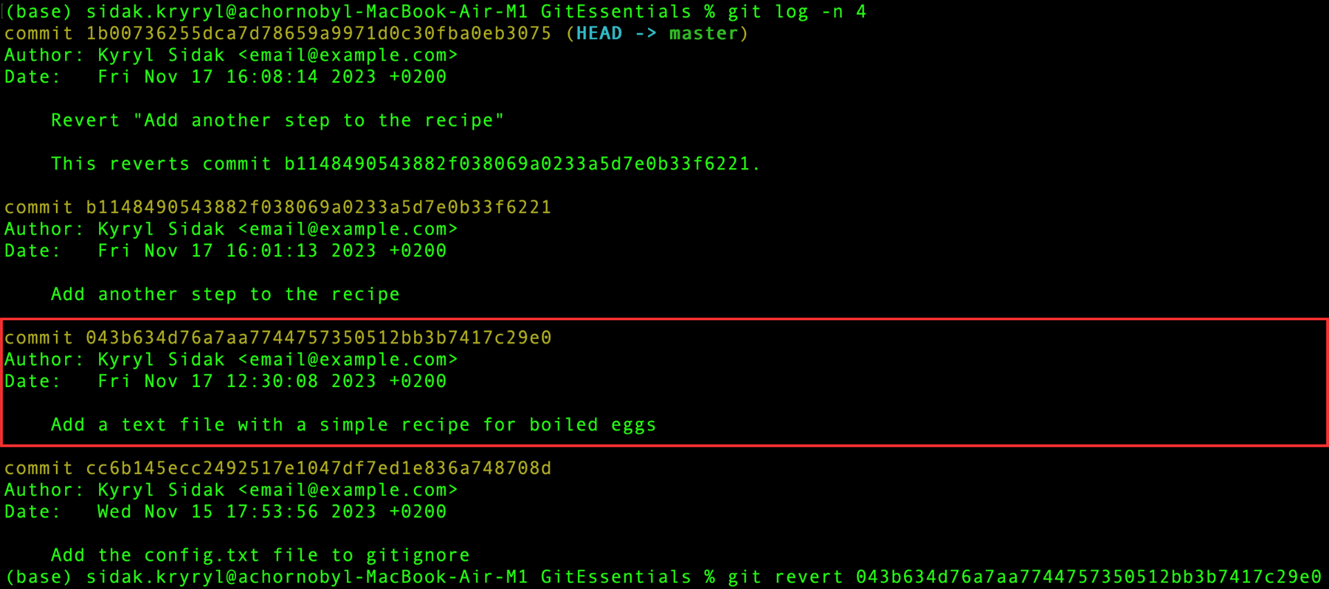 De fyra senaste commitarna