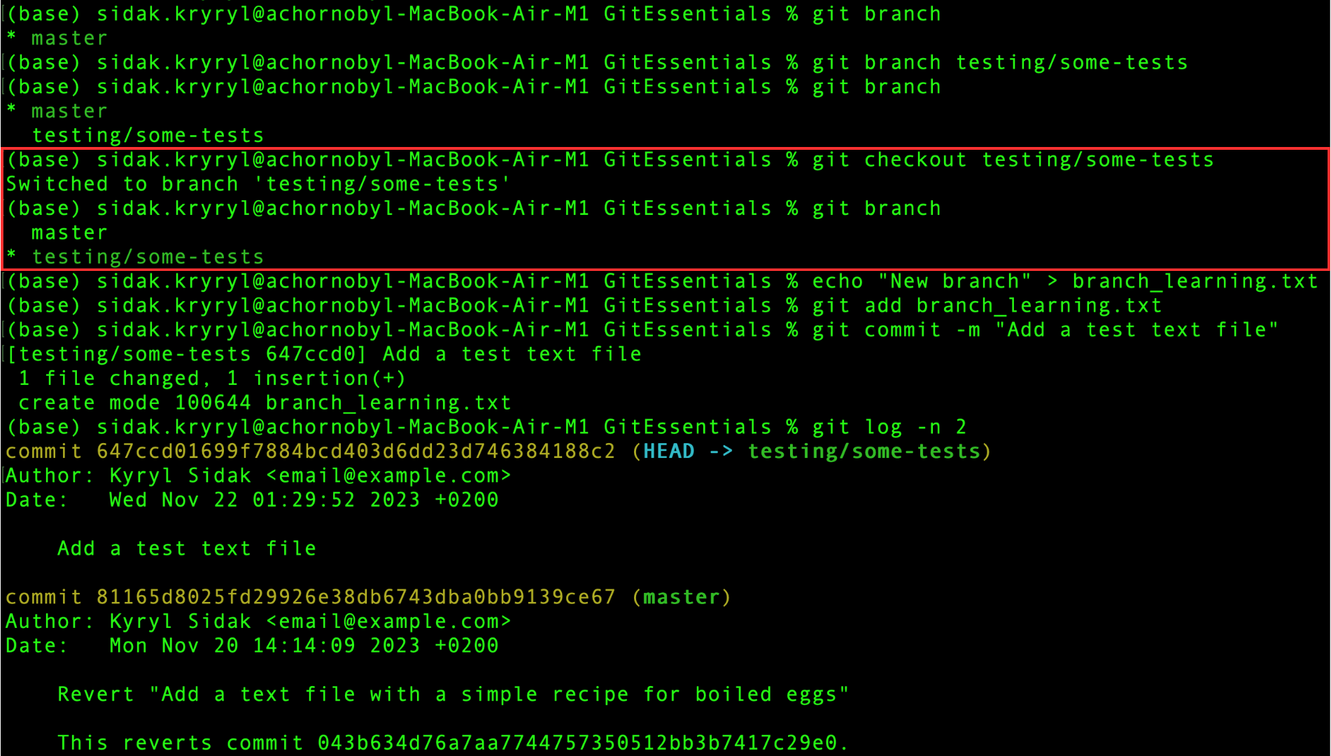 Alternando para um novo branch