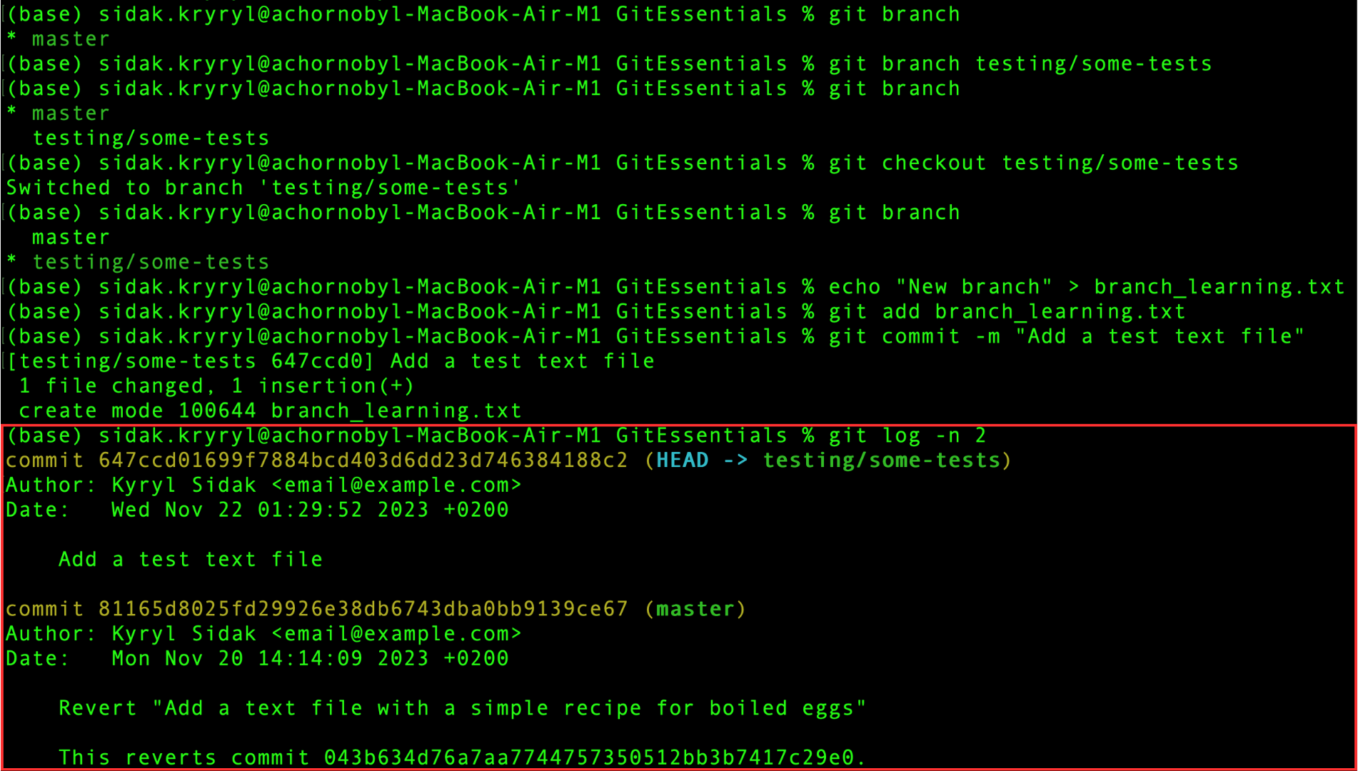 Dois commits mais recentes