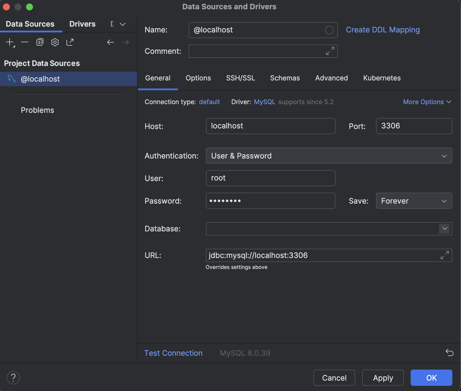 settings+connect+database