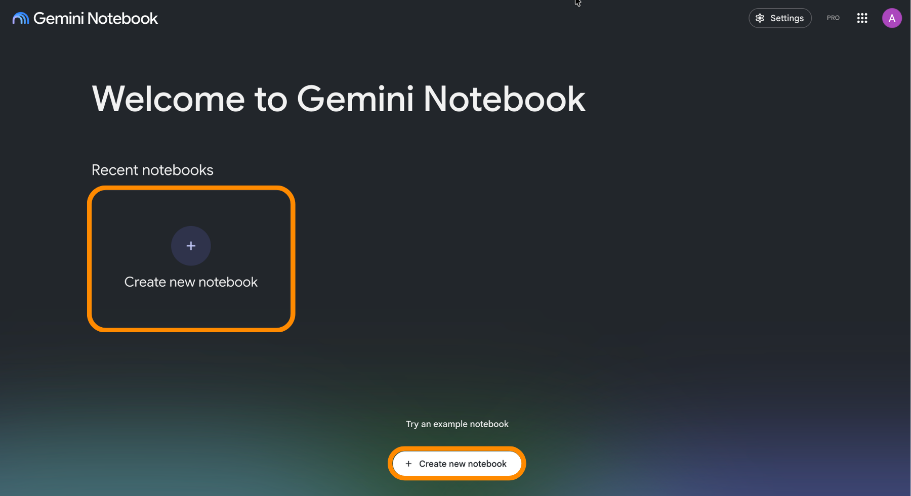   > **📸 Screen 1** – Page: `notebook.google.com`, the notebook list, whole window. > Circle: the button that creates a new notebook.