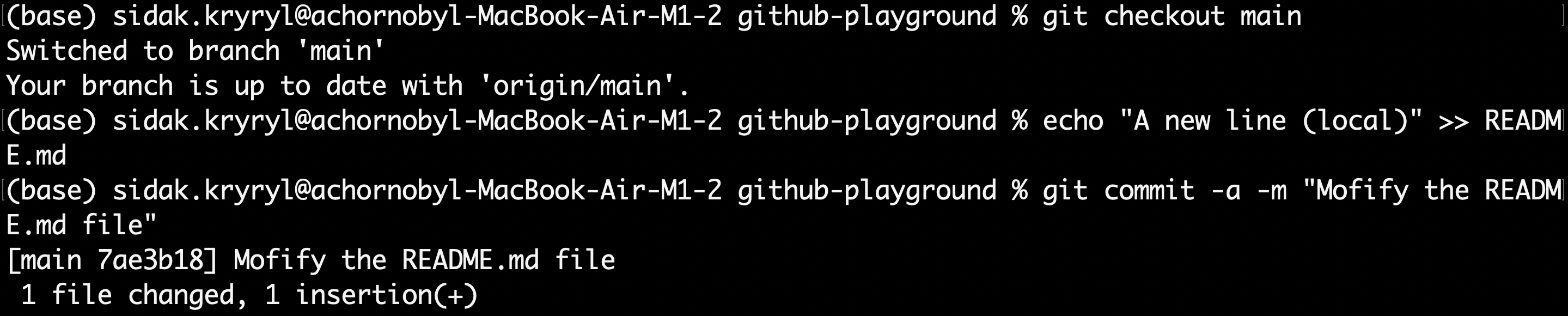 Switching to the main branch and committing