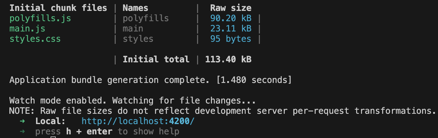 output project angular start